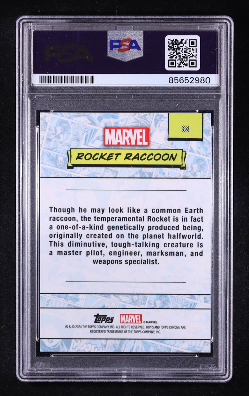 Bradley Cooper Signed Rocket Raccoon 2024 Topps Chrome Sapphire Marvel #33 (PSA) at PristineAuction.com Bradley Cooper Signed Rocket Raccoon 2024 Topps Chrome Sapphire Marvel #33 (PSA) at PristineAuction.com