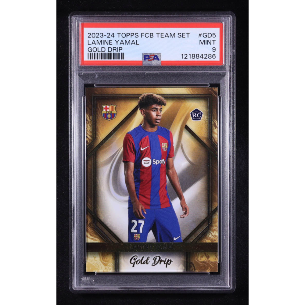 Lamine Yamal 2023-24 Topps FCB Team Set Gold Drip #GD5 RC (PSA 9) at PristineAuction.com