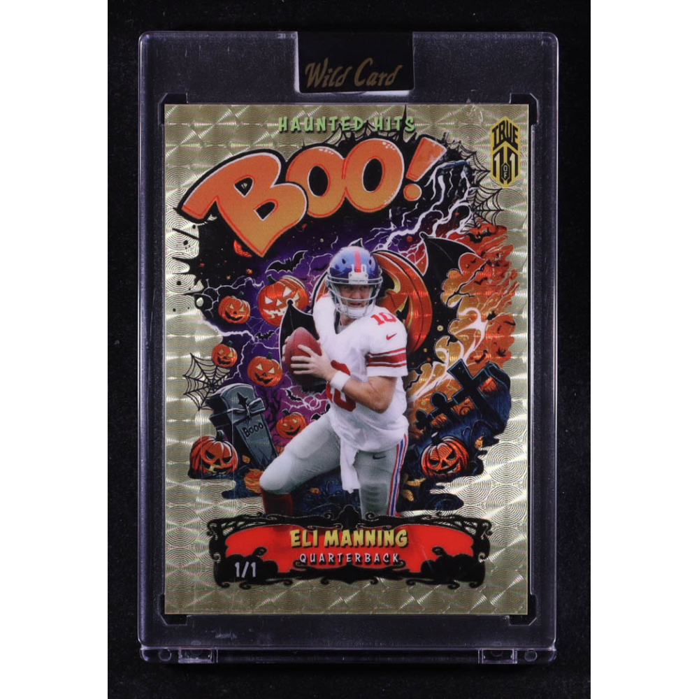 Eli Manning 2025 Wild Card Haunted Hits Monster Hunt Haunted House Gold Vinyl #EM #1/1 at PristineAuction.com