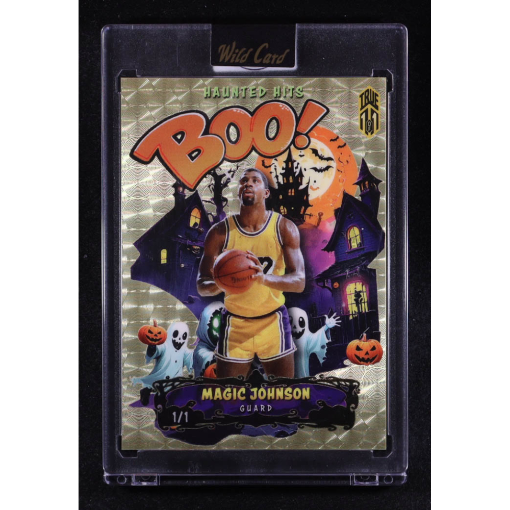 Magic Johnson 2025 Wild Card Haunted Hits Monster Hunt Haunted House Gold Vinyl #MJ #1/1 at PristineAuction.com