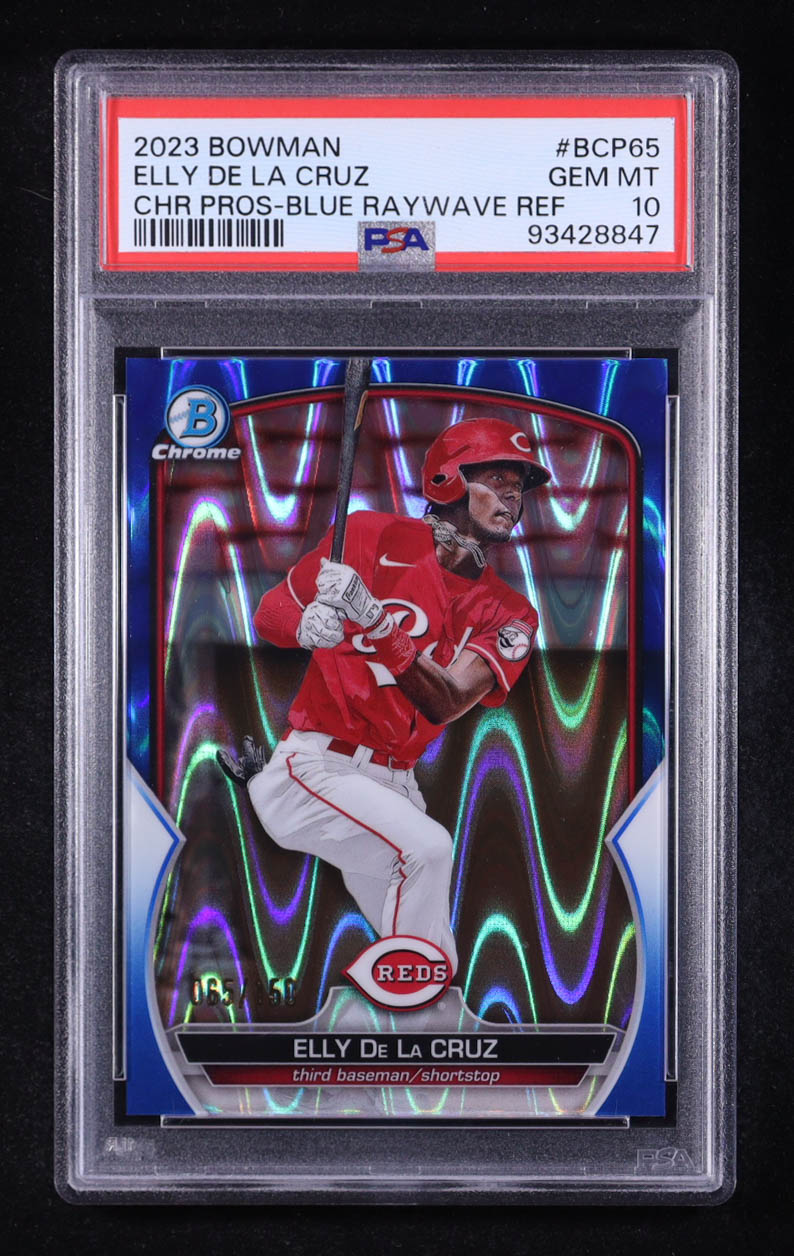Elly De La Cruz 2023 Bowman Chrome Prospect Blue Raywave Refractor #BCP65 RC (PSA 10) at PristineAuction.com Elly De La Cruz 2023 Bowman Chrome Prospect Blue Raywave Refractor #BCP65 RC (PSA 10) at PristineAuction.com