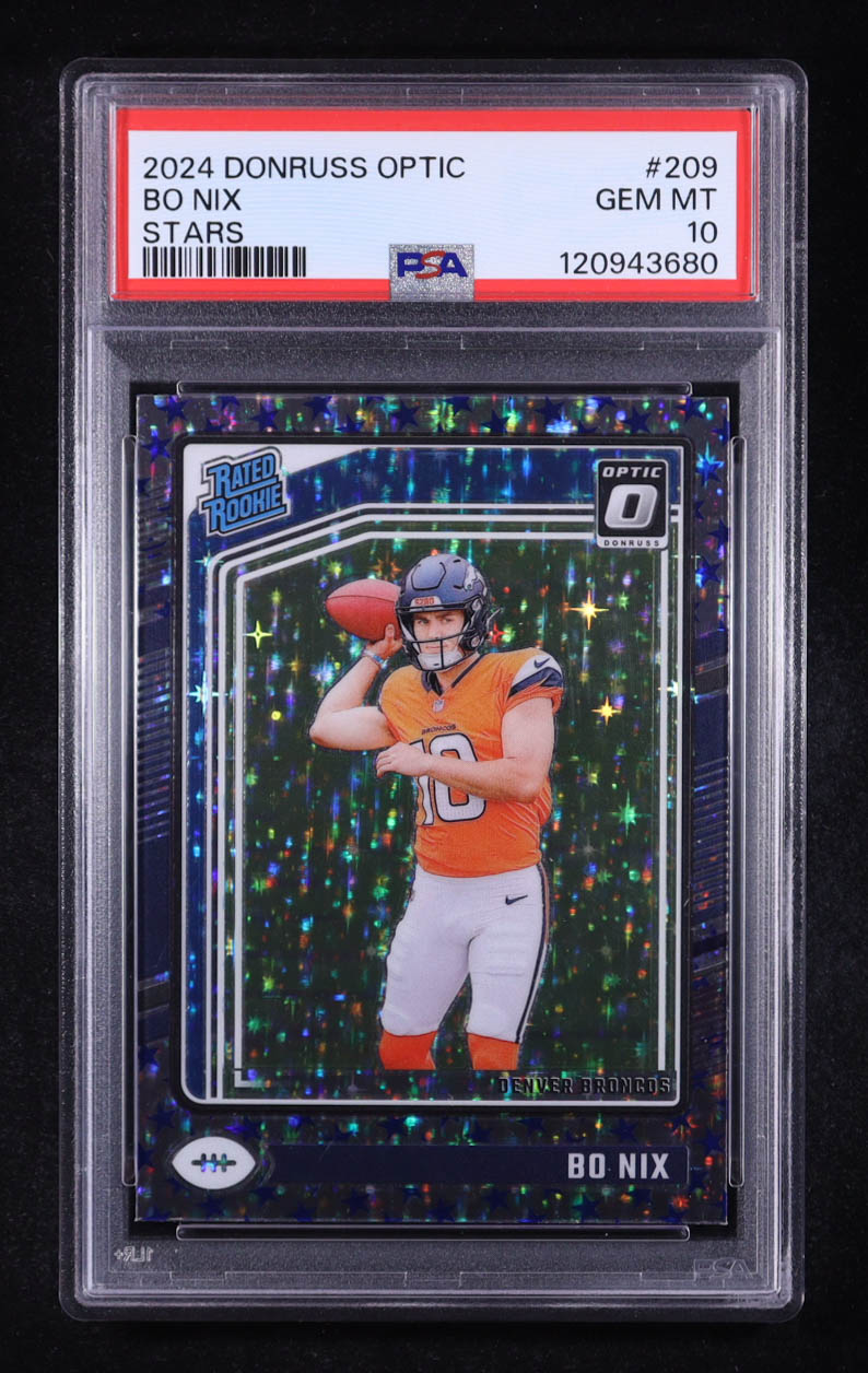Bo Nix 2024 Donruss Optic RR Stars #209 RC (PSA 10) at PristineAuction.com Bo Nix 2024 Donruss Optic RR Stars #209 RC (PSA 10) at PristineAuction.com
