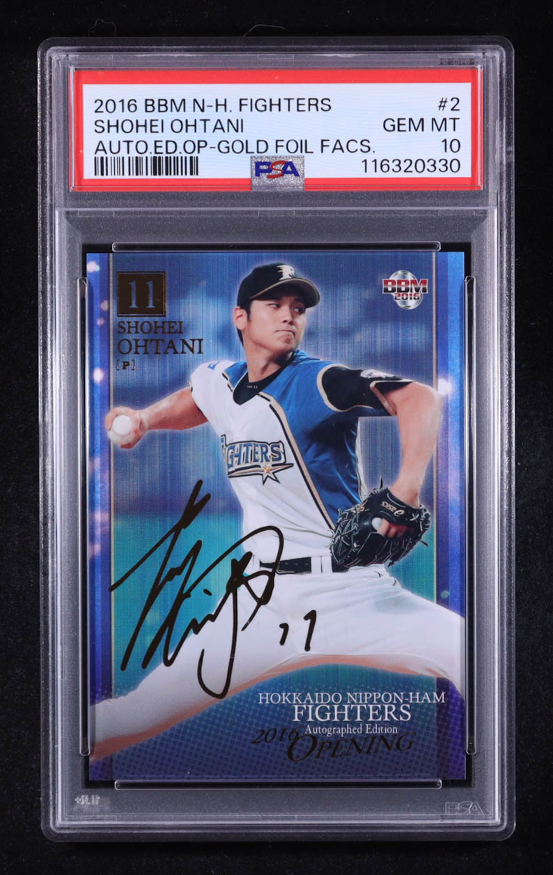 Shohei Ohtani 2016 BBM Hokkaido Nippon-Ham Fighters Autograph Edition Gold Foil Facsimile #2 RC (PSA 10) at PristineAuction.com Shohei Ohtani 2016 BBM Hokkaido Nippon-Ham Fighters Autograph Edition Gold Foil Facsimile #2 RC (PSA 10) at PristineAuction.com