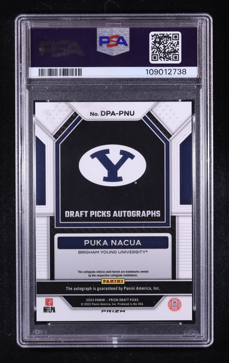 Puka Nacua 2023 Panini Prizm Draft Picks Autographed Red Ice #DPAPNU RC (PSA 10) at PristineAuction.com Puka Nacua 2023 Panini Prizm Draft Picks Autographed Red Ice #DPAPNU RC (PSA 10) at PristineAuction.com