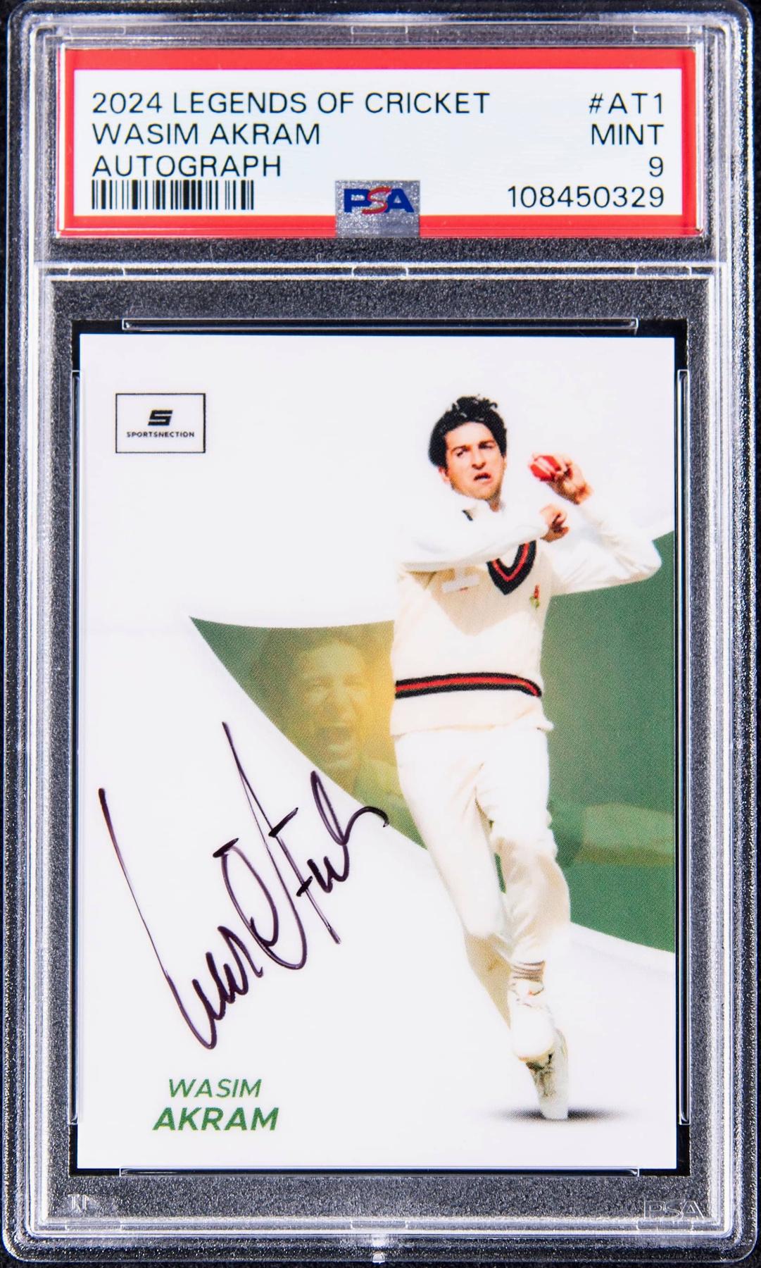 Wasim Akram 2024 Sportsnection Legends of Cricket Autograph #AT1 #37/50 (PSA 9) at PristineAuction.com Wasim Akram 2024 Sportsnection Legends of Cricket Autograph #AT1 #37/50 (PSA 9) at PristineAuction.com