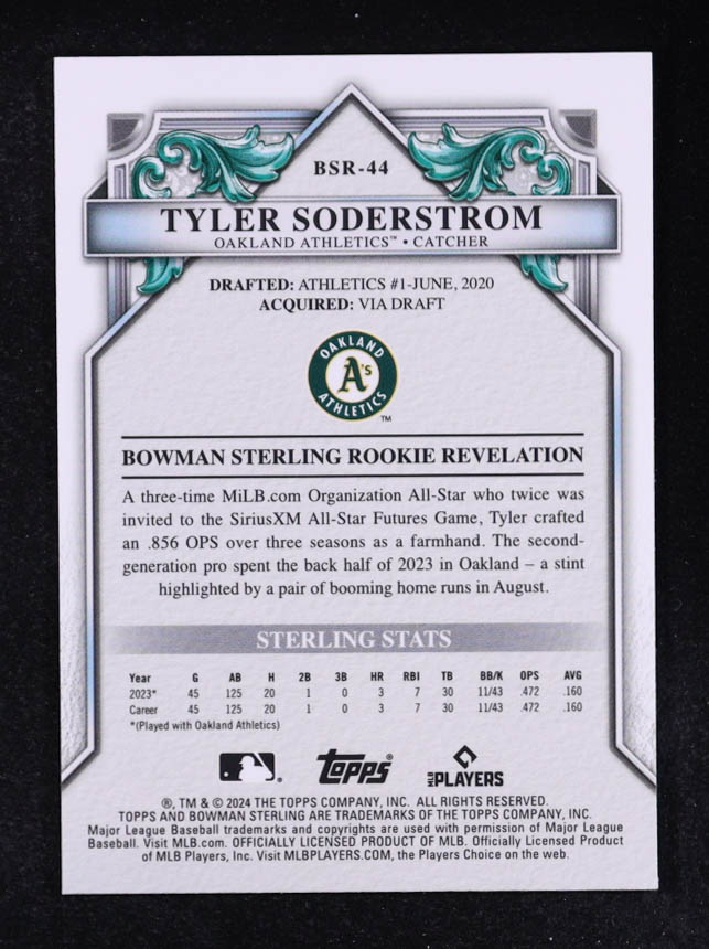 Tyler Soderstrom 2020 Bowman Sterling Rookie Revelation #44 RC #58/75 at PristineAuction.com Tyler Soderstrom 2020 Bowman Sterling Rookie Revelation #44 RC #58/75 at PristineAuction.com