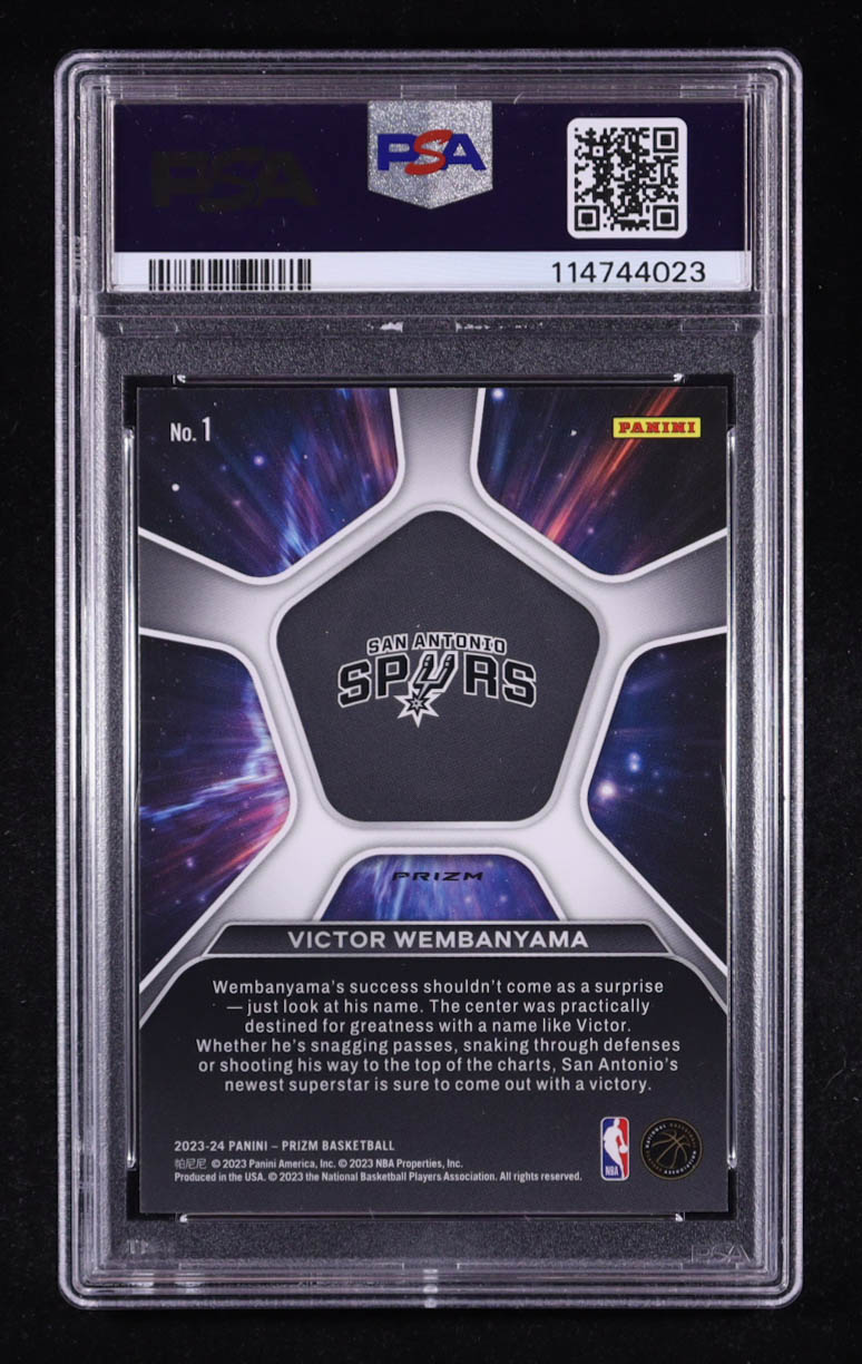Victor Wembanyama 2023-24 Panini Prizm Deep Space Prizms Silver #1 RC (PSA 10) at PristineAuction.com Victor Wembanyama 2023-24 Panini Prizm Deep Space Prizms Silver #1 RC (PSA 10) at PristineAuction.com