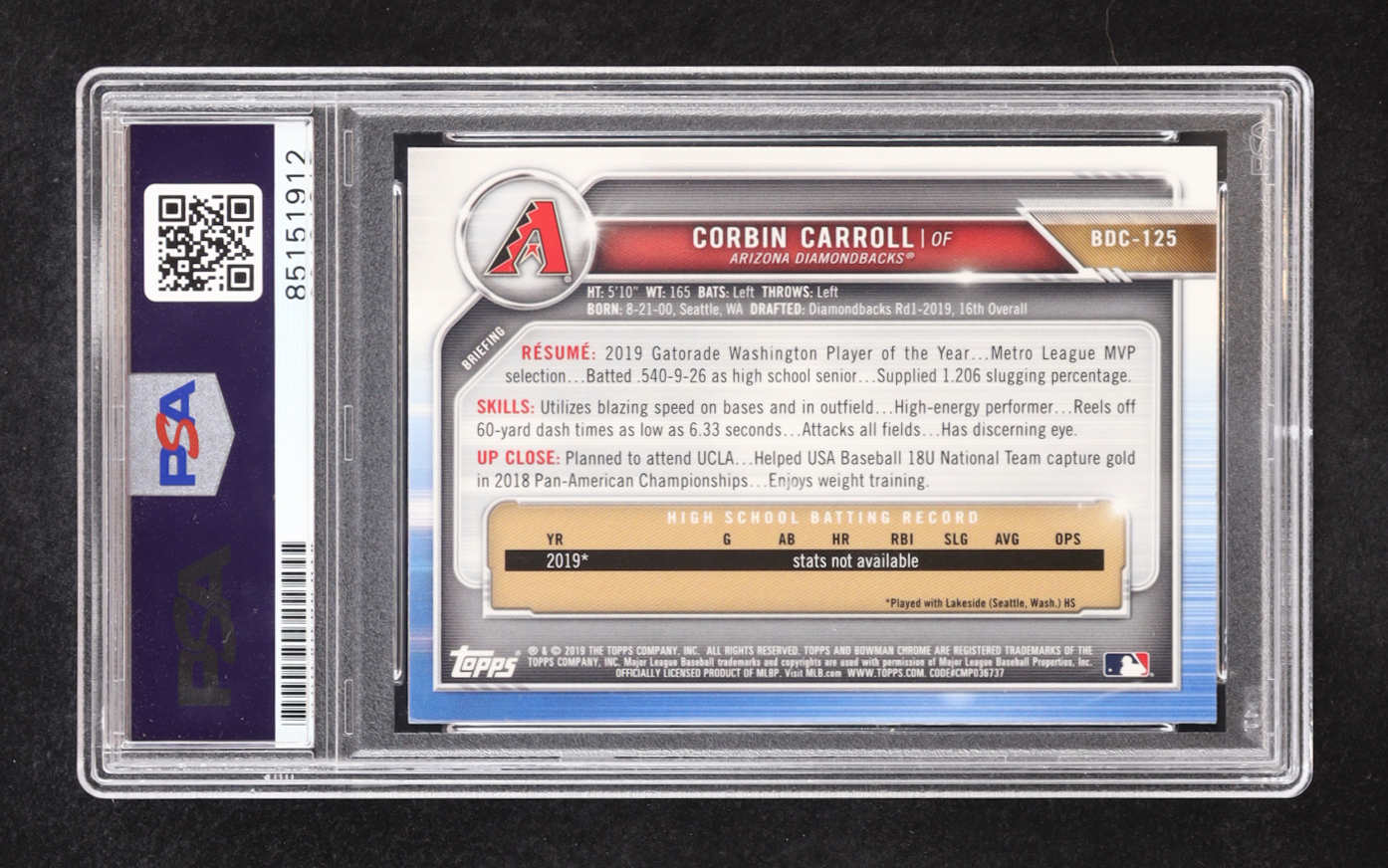 Corbin Carroll Signed 2019 Bowman Chrome Draft #BDC125 RC (PSA) at PristineAuction.com Corbin Carroll Signed 2019 Bowman Chrome Draft #BDC125 RC (PSA) at PristineAuction.com
