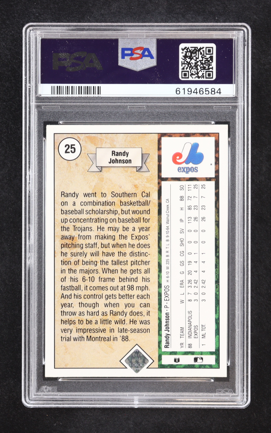 Randy Johnson Signed 1989 Upper Deck #25 RC (PSA | Auto 10) at PristineAuction.com Randy Johnson Signed 1989 Upper Deck #25 RC (PSA | Auto 10) at PristineAuction.com