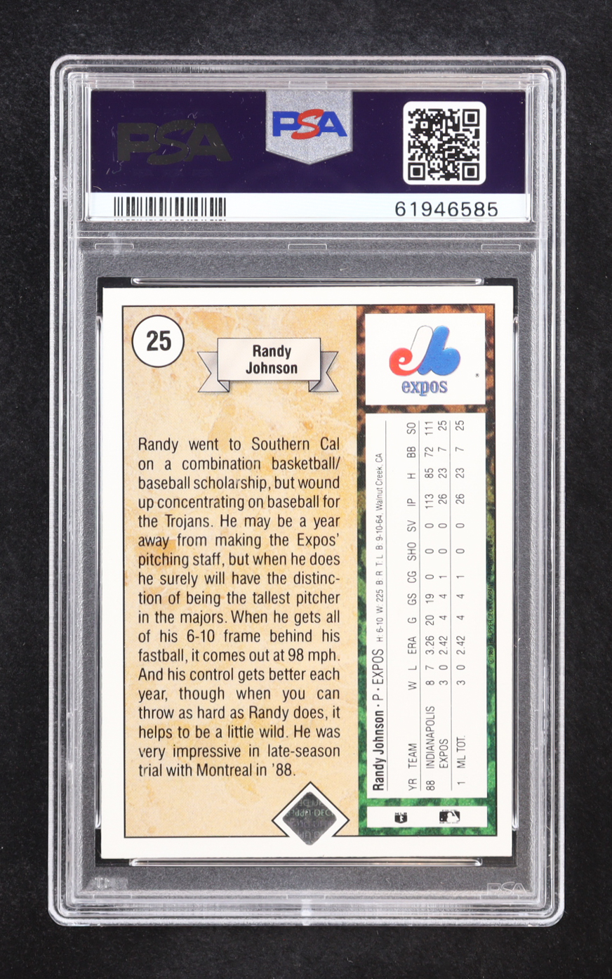 Randy Johnson Signed 1989 Upper Deck #25 RC (PSA | Auto 10) at PristineAuction.com Randy Johnson Signed 1989 Upper Deck #25 RC (PSA | Auto 10) at PristineAuction.com