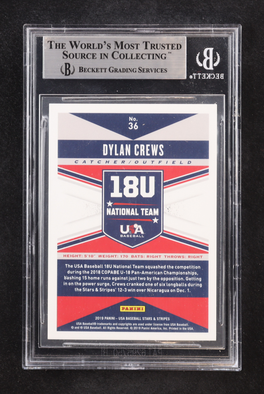Dylan Crews Signed 2019 USA Baseball Stars and Stripes #36 RC (BGS) at PristineAuction.com Dylan Crews Signed 2019 USA Baseball Stars and Stripes #36 RC (BGS) at PristineAuction.com