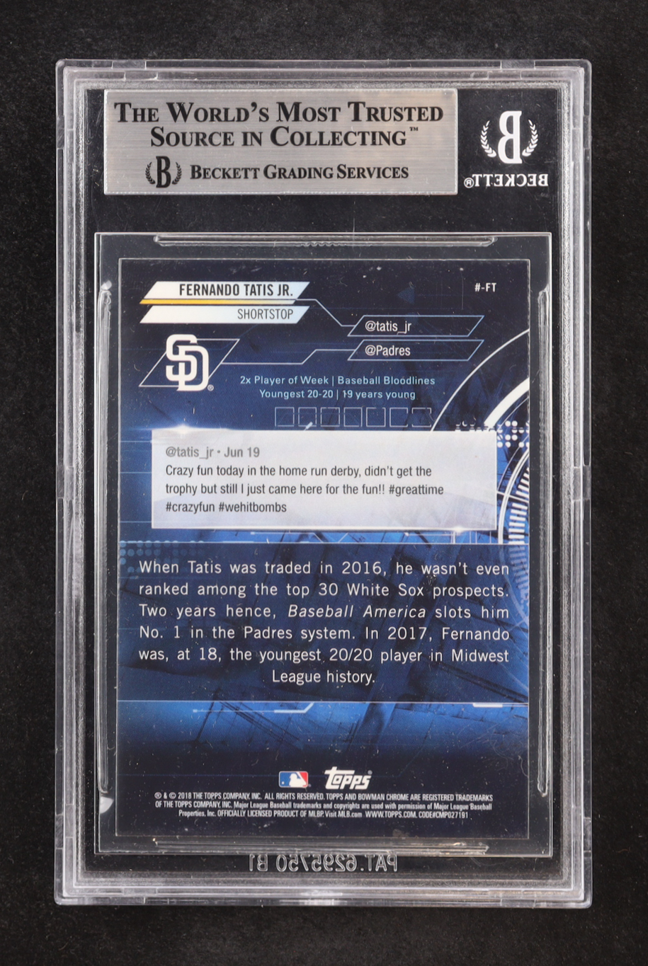 Fernando Tatis Jr. Signed 2018 Bowman Chrome Hashtag Bowman Trending Refractors #FT RC (BGS) at PristineAuction.com Fernando Tatis Jr. Signed 2018 Bowman Chrome Hashtag Bowman Trending Refractors #FT RC (BGS) at PristineAuction.com