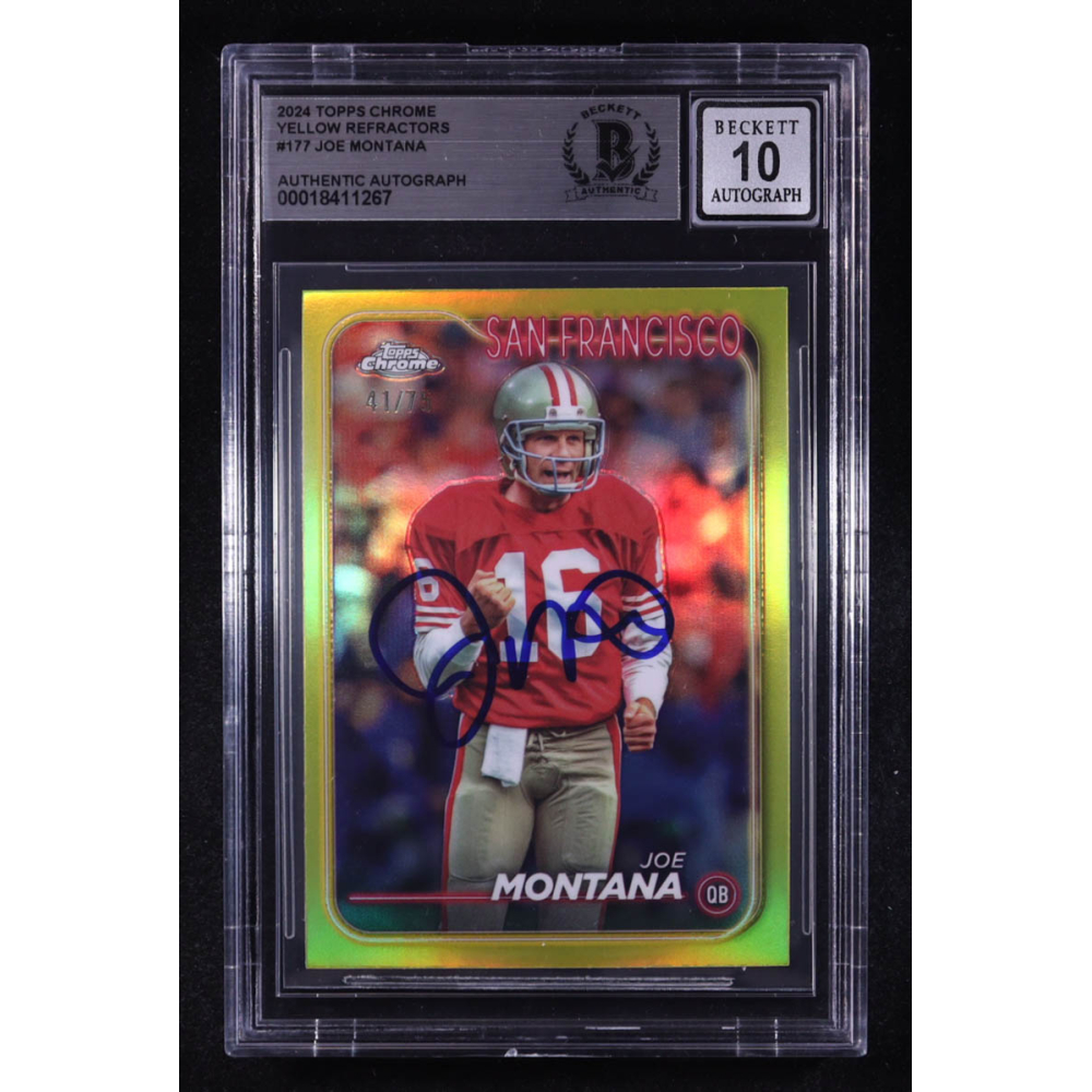 Joe Montana Signed 2024 Topps Chrome Yellow Refractors #15 #41/75 (BGS | Auto Grade 10) at PristineAuction.com