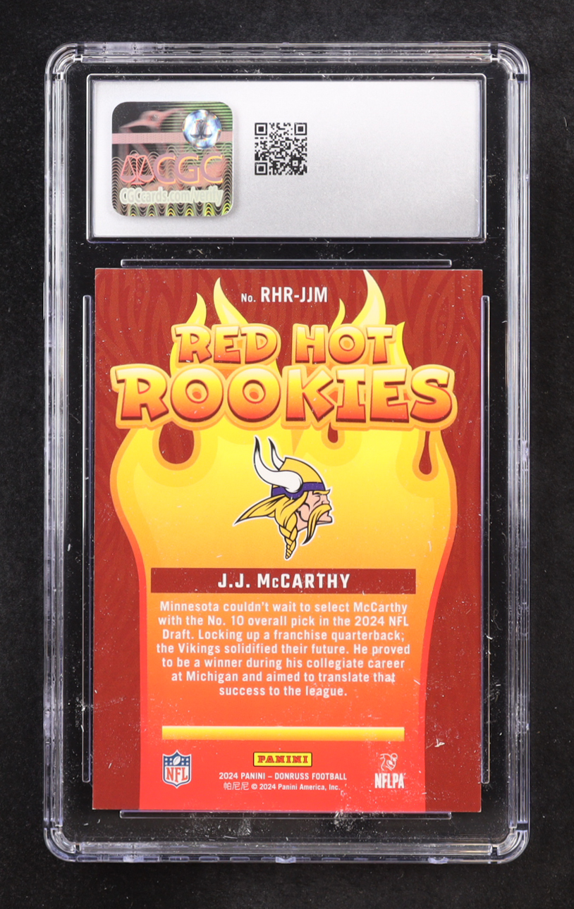 J.J. McCarthy 2024 Donruss Red Hot Rookies #6 RC (CGC 8) at PristineAuction.com J.J. McCarthy 2024 Donruss Red Hot Rookies #6 RC (CGC 8) at PristineAuction.com