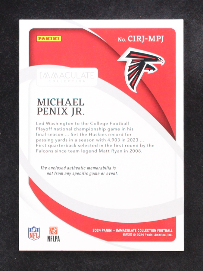 Michael Penix Jr. 2024 Immaculate Collection Clearly Immaculate Rookie Jerseys #32 #34/99 RC at PristineAuction.com Michael Penix Jr. 2024 Immaculate Collection Clearly Immaculate Rookie Jerseys #32 #34/99 RC at PristineAuction.com