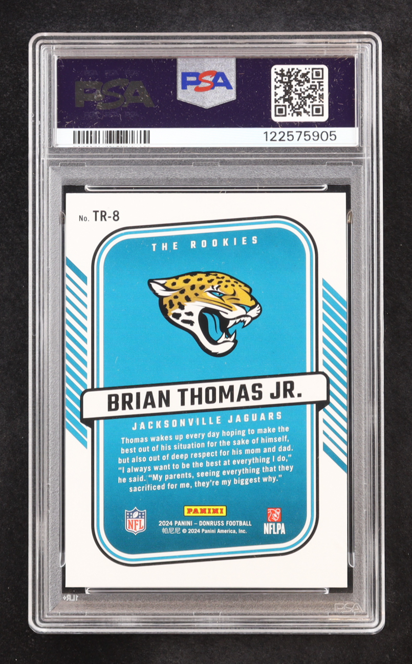 Brian Thomas Jr. 2024 Donruss The Rookies #8 RC (PSA 10) at PristineAuction.com Brian Thomas Jr. 2024 Donruss The Rookies #8 RC (PSA 10) at PristineAuction.com