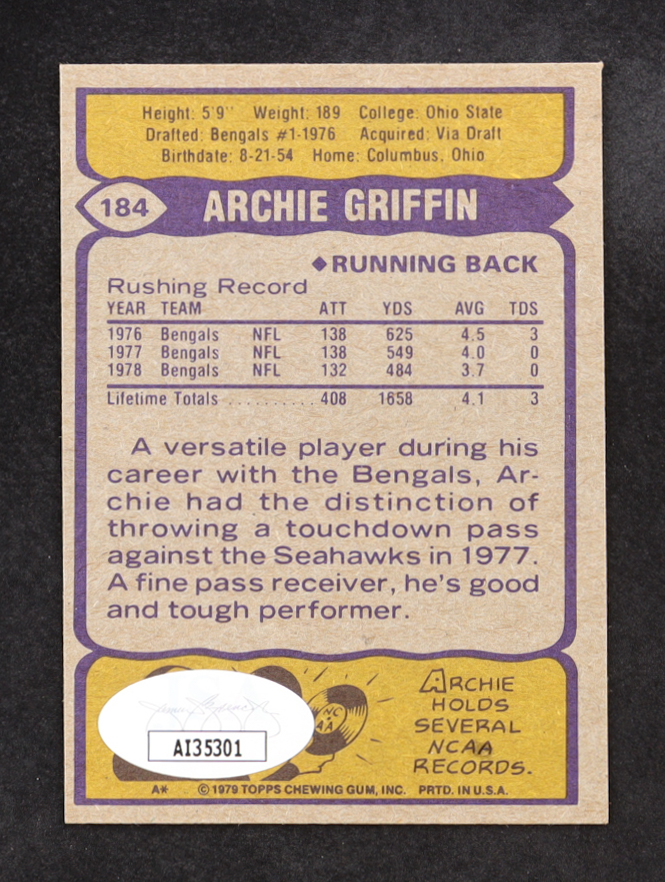 Archie Griffin Signed 1979 Topps #184 | Bengals (JSA) at PristineAuction.com Archie Griffin Signed 1979 Topps #184 | Bengals (JSA) at PristineAuction.com