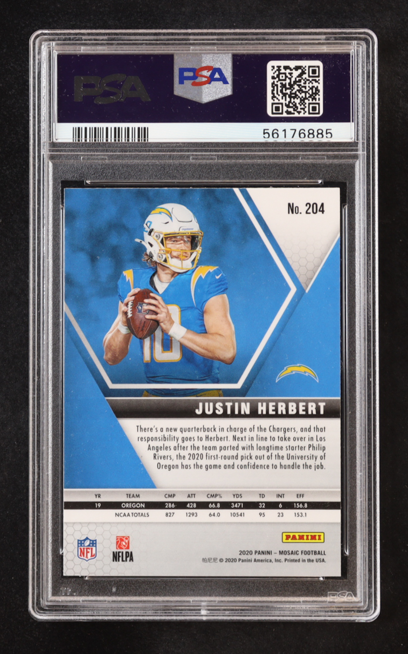 Justin Herbert 2020 Panini Mosaic #204 RC (PSA 10) at PristineAuction.com Justin Herbert 2020 Panini Mosaic #204 RC (PSA 10) at PristineAuction.com