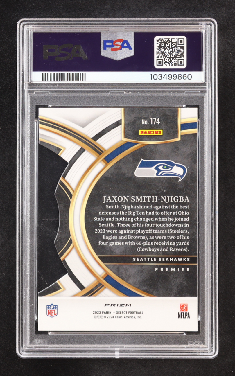 Jaxon Smith-Njigba 2023 Select Prizm Silver Die Cut #174 RC (PSA 10) at PristineAuction.com Jaxon Smith-Njigba 2023 Select Prizm Silver Die Cut #174 RC (PSA 10) at PristineAuction.com