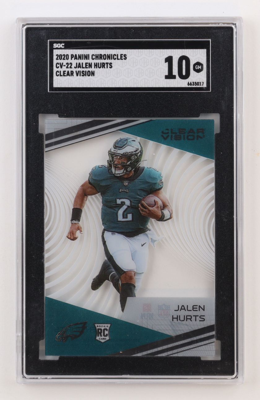 Jalen Hurts 2020 Panini Chronicles Clear Vision #22 RC (SGC 10) at PristineAuction.com Jalen Hurts 2020 Panini Chronicles Clear Vision #22 RC (SGC 10) at PristineAuction.com