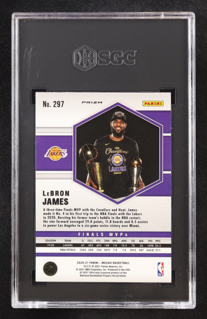 LeBron James 2020-21 Panini Mosaic Mosaic Reactive Blue #297 (SGC 9.5) at PristineAuction.com LeBron James 2020-21 Panini Mosaic Mosaic Reactive Blue #297 (SGC 9.5) at PristineAuction.com
