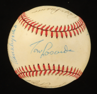 Dodgers Old Timers ONL Baseball Signed by (13) with Johnny Podres, Duke Snider, Tommy Lasorda, Preacher Roe (SOP) at PristineAuction.com