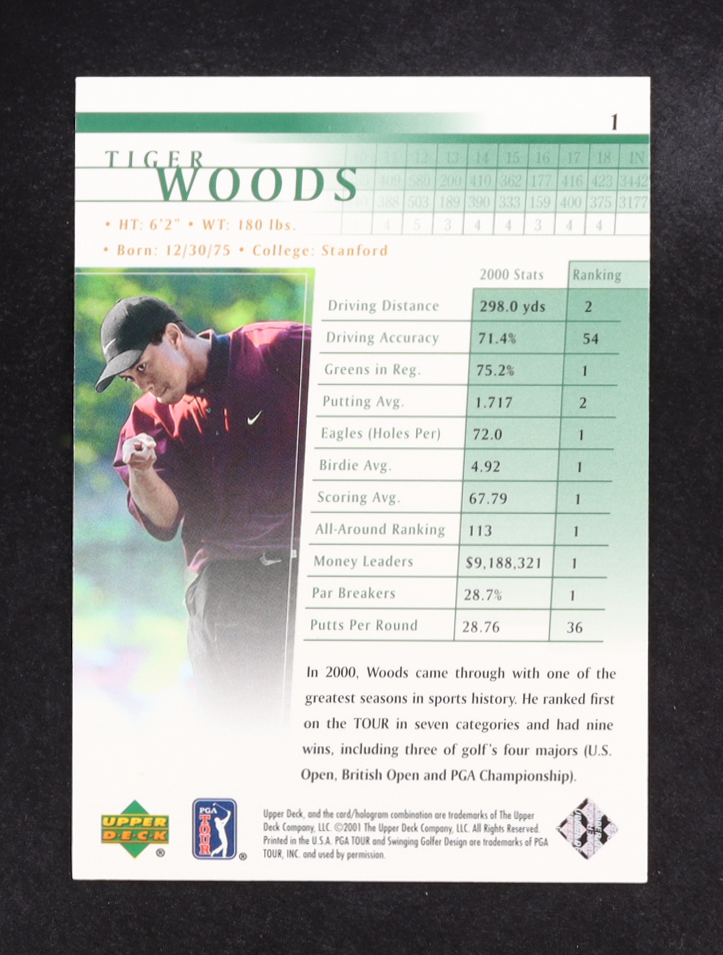 Tiger Woods 2001 Upper Deck #1 RC at PristineAuction.com Tiger Woods 2001 Upper Deck #1 RC at PristineAuction.com