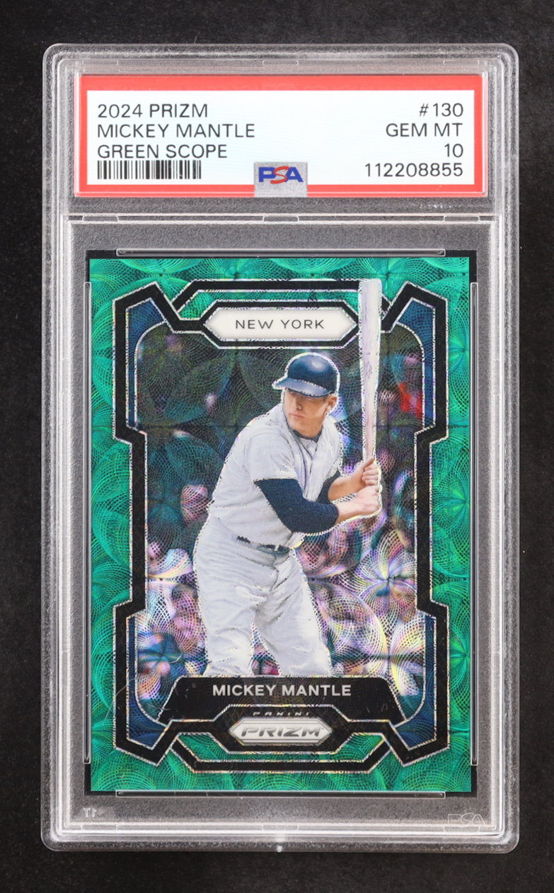 Mickey Mantle 2024 Panini Prizm Green Scope #130 #21/75 (PSA 10) at PristineAuction.com Mickey Mantle 2024 Panini Prizm Green Scope #130 #21/75 (PSA 10) at PristineAuction.com