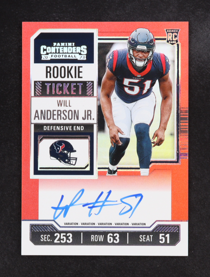 Will Anderson Jr. 2023 Panini Contenders Optic Rookie Ticket Variation Autographs #140 RC at PristineAuction.com Will Anderson Jr. 2023 Panini Contenders Optic Rookie Ticket Variation Autographs #140 RC at PristineAuction.com