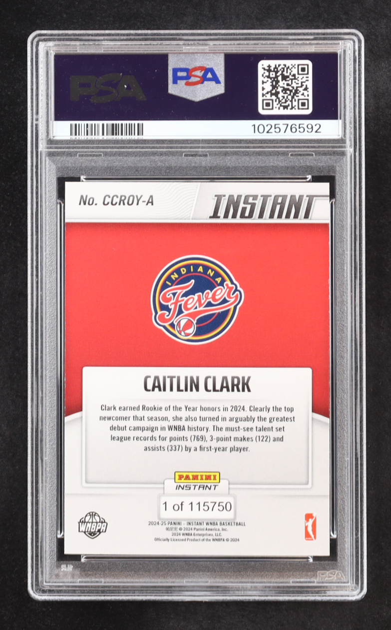 Caitlin Clark 2024 Panini Instant WNBA Caitlin Clark Rookie of the Year #CCROYA RC (PSA 9) at PristineAuction.com Caitlin Clark 2024 Panini Instant WNBA Caitlin Clark Rookie of the Year #CCROYA RC (PSA 9) at PristineAuction.com