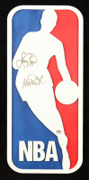 Larry Bird & Magic Johnson Signed NBA Logo Wood Sign (PSA & Beckett) at PristineAuction.com