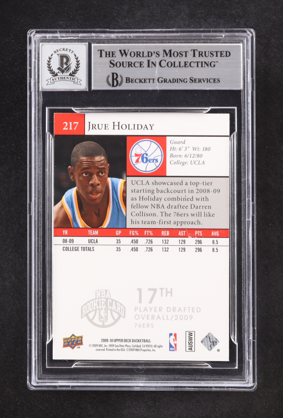 Jrue Holiday Signed 2009-10 Upper Deck Star Rookies #217 RC (BGS | Autograph Graded BGS 10) at PristineAuction.com Jrue Holiday Signed 2009-10 Upper Deck Star Rookies #217 RC (BGS | Autograph Graded BGS 10) at PristineAuction.com