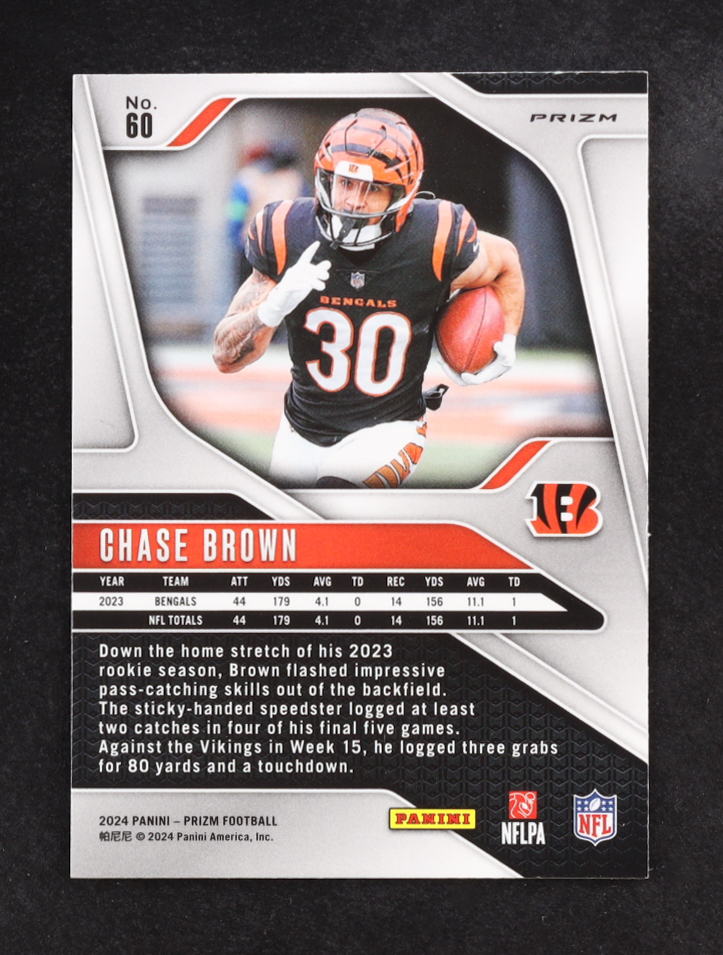 Chase Brown 2024 Panini Prizm Prizms Black and White Checker #60 at PristineAuction.com Chase Brown 2024 Panini Prizm Prizms Black and White Checker #60 at PristineAuction.com