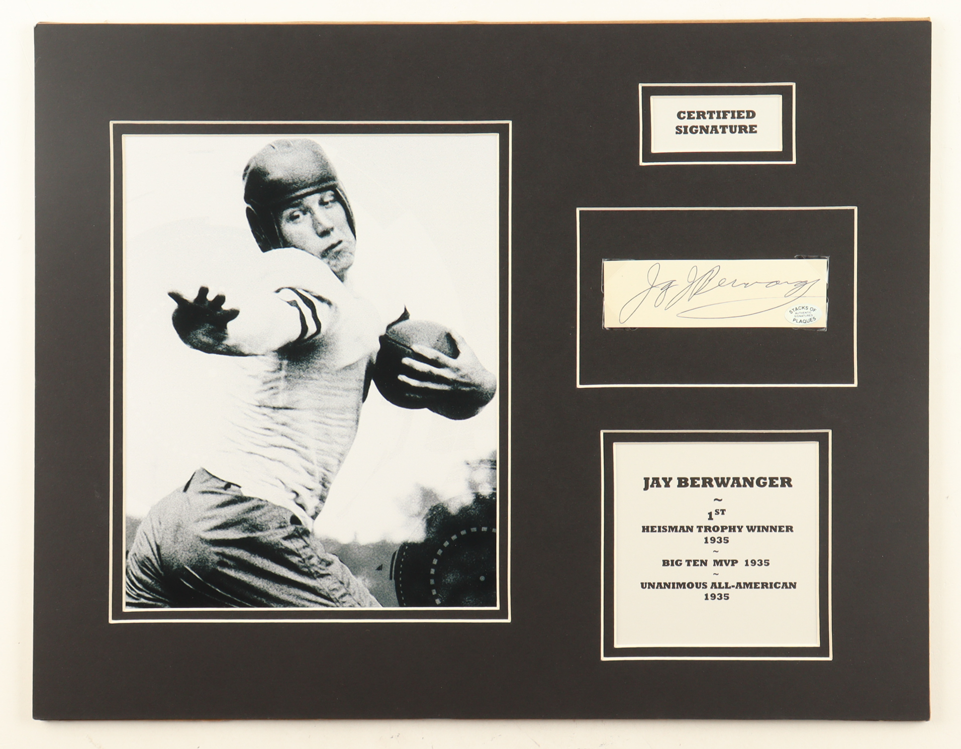 Jay Berwanger Signed Custom Matted Cut Display (SOP) at PristineAuction.com Jay Berwanger Signed Custom Matted Cut Display (SOP) at PristineAuction.com