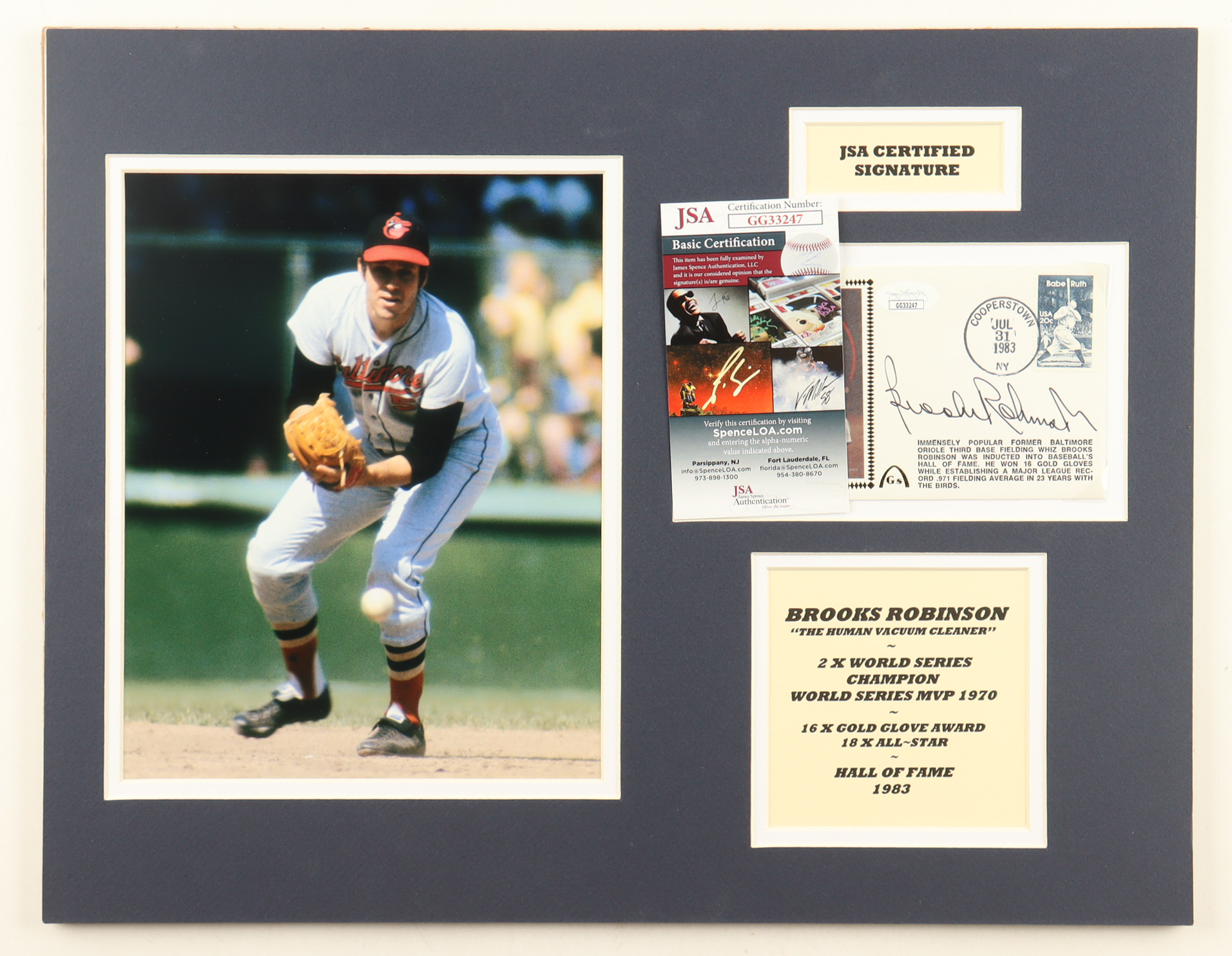 Brooks Robinson Signed Custom Matted 1983 FDC Envelope (JSA) at PristineAuction.com Brooks Robinson Signed Custom Matted 1983 FDC Envelope (JSA) at PristineAuction.com