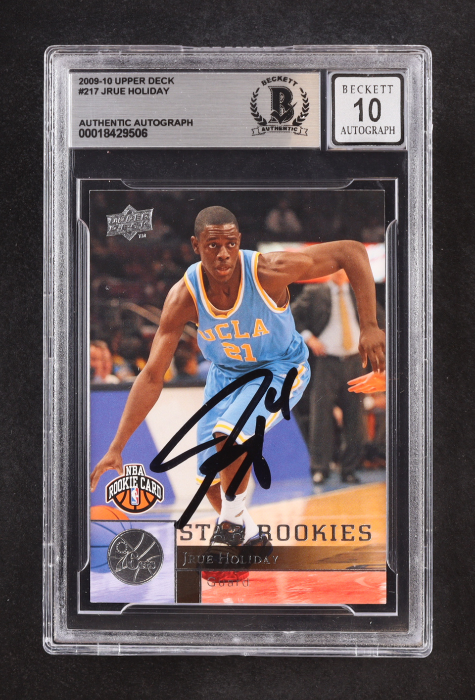 Jrue Holiday Signed 2009-10 Upper Deck Star Rookies #217 RC (BGS | Autograph Graded BGS 10) at PristineAuction.com Jrue Holiday Signed 2009-10 Upper Deck Star Rookies #217 RC (BGS | Autograph Graded BGS 10) at PristineAuction.com