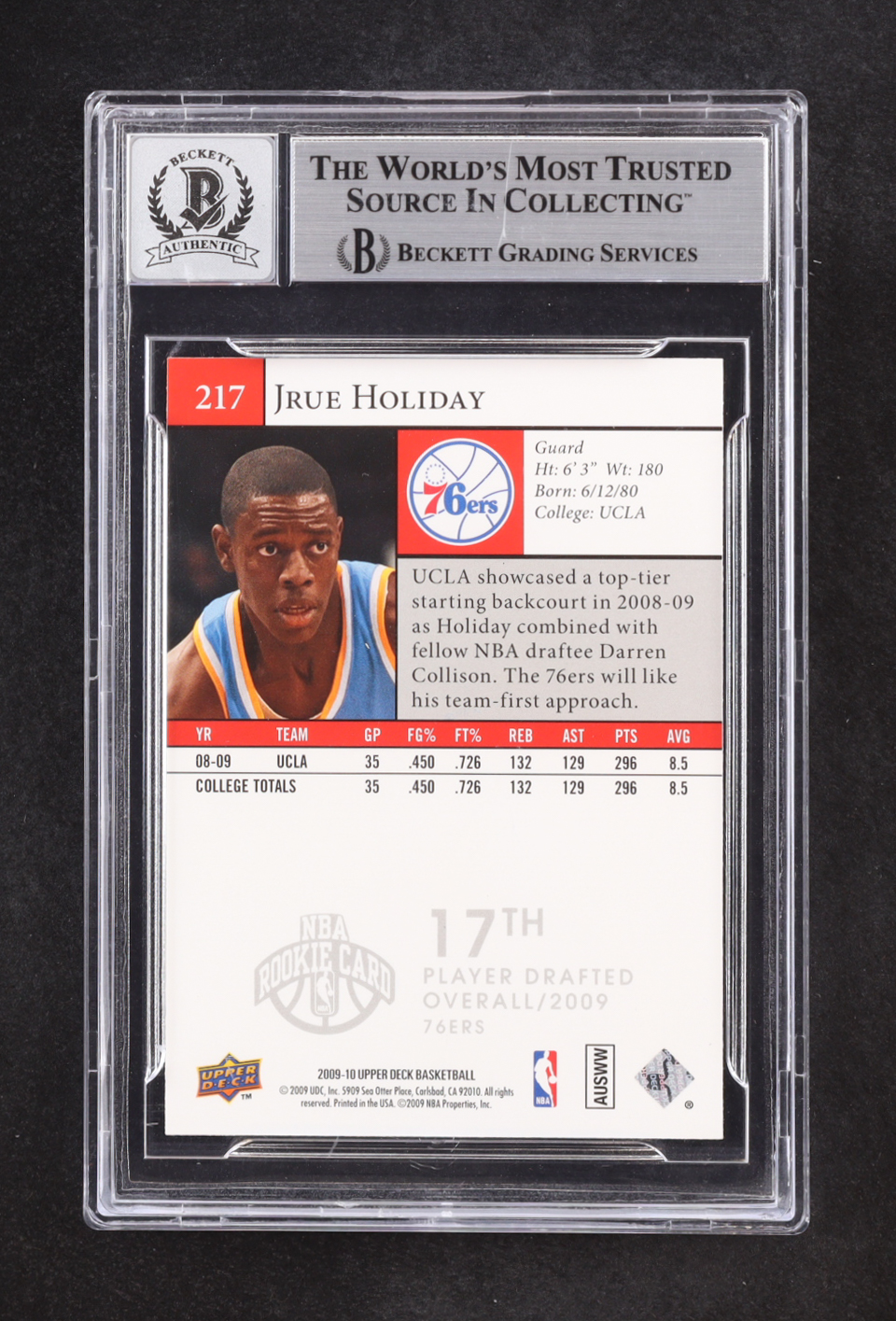 Jrue Holiday Signed 2009-10 Upper Deck Star Rookies #217 RC (BGS | Autograph Graded BGS 10) at PristineAuction.com Jrue Holiday Signed 2009-10 Upper Deck Star Rookies #217 RC (BGS | Autograph Graded BGS 10) at PristineAuction.com