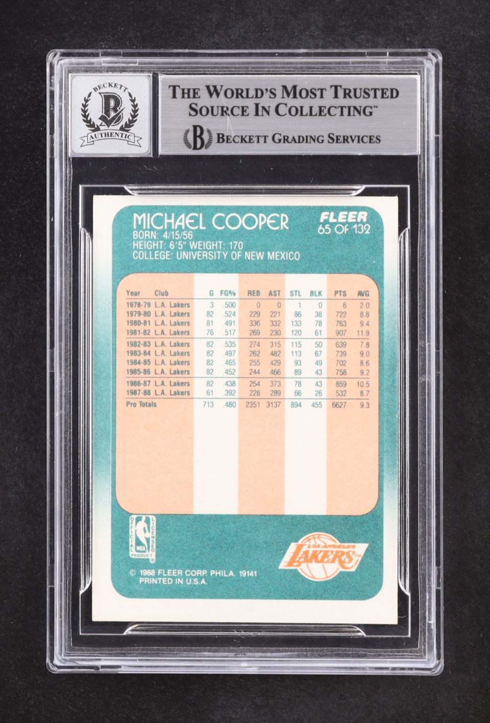 Michael Cooper Signed 1988-89 Fleer #65 (BGS | Autograph Graded BGS 10) at PristineAuction.com Michael Cooper Signed 1988-89 Fleer #65 (BGS | Autograph Graded BGS 10) at PristineAuction.com