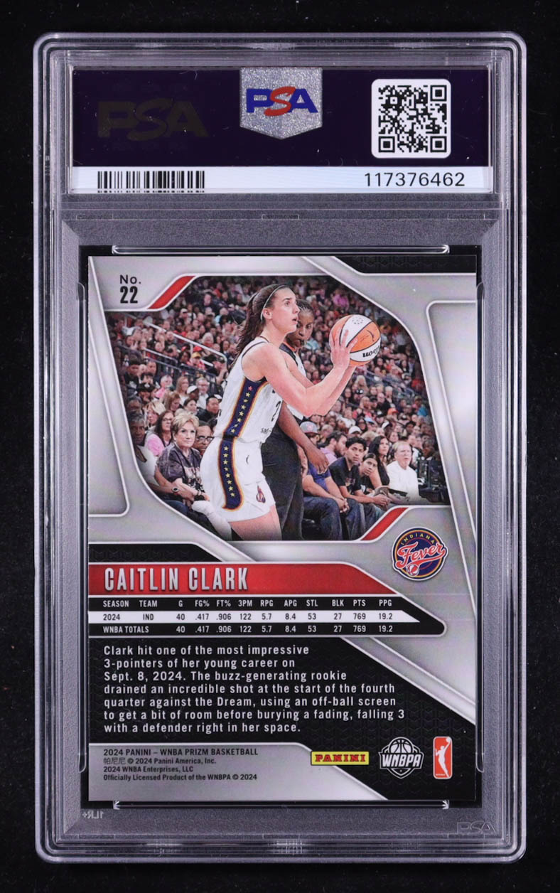 Caitlin Clark 2024 Panini Prizm WNBA #22 RC (PSA 9) at PristineAuction.com Caitlin Clark 2024 Panini Prizm WNBA #22 RC (PSA 9) at PristineAuction.com