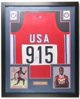 Carl Lewis Signed Custom Framed Jersey (JSA) at PristineAuction.com