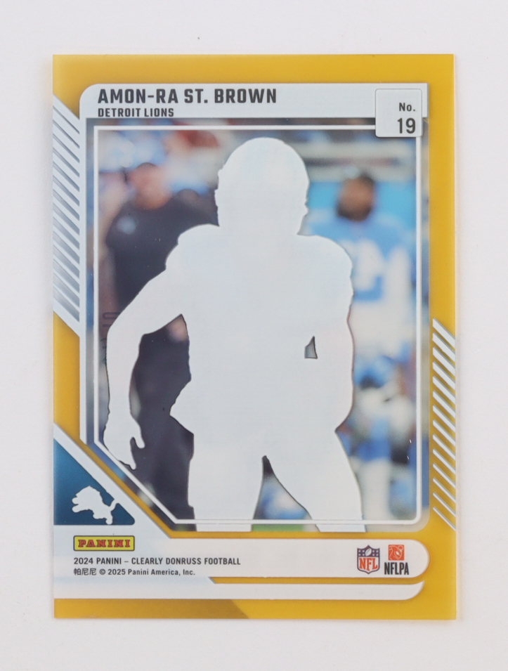 Amon-Ra St. Brown 2024 Clearly Donruss Gold #19 #04/10 at PristineAuction.com Amon-Ra St. Brown 2024 Clearly Donruss Gold #19 #04/10 at PristineAuction.com