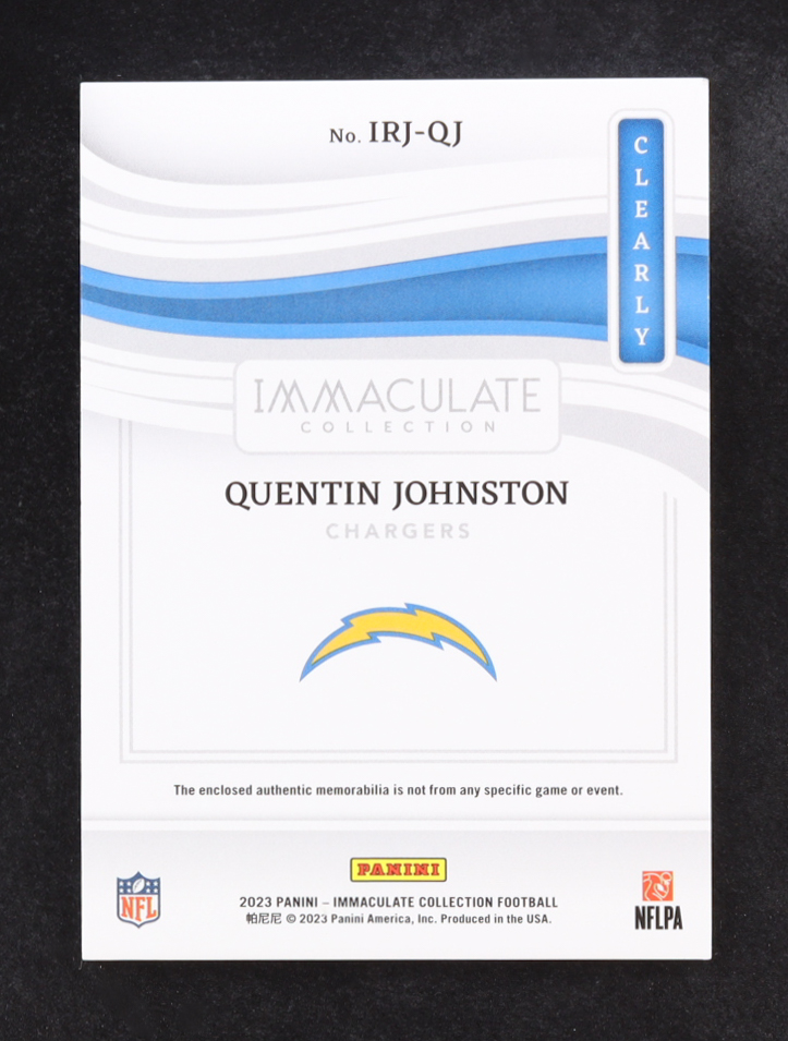 Quentin Johnston 2023 Immaculate Collection Clearly Immaculate Rookie Jerseys #21 #92/99 RC at PristineAuction.com Quentin Johnston 2023 Immaculate Collection Clearly Immaculate Rookie Jerseys #21 #92/99 RC at PristineAuction.com