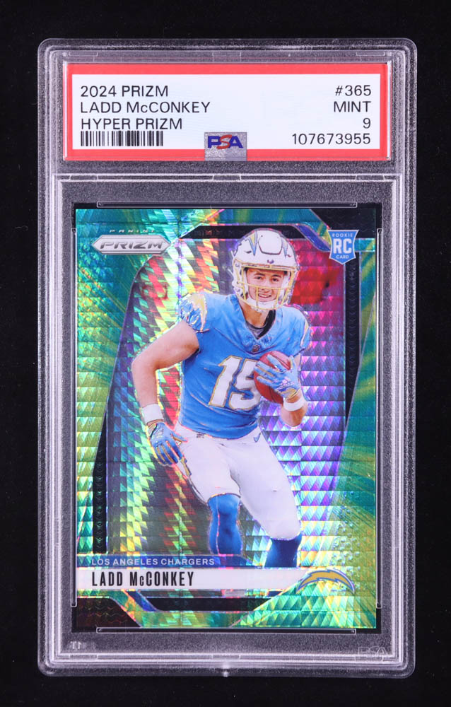 Ladd McConkey 2024 Panini Prizm Prizms Hyper #365 RC #106/180 (PSA 9) at PristineAuction.com Ladd McConkey 2024 Panini Prizm Prizms Hyper #365 RC #106/180 (PSA 9) at PristineAuction.com