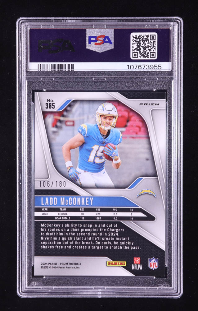 Ladd McConkey 2024 Panini Prizm Prizms Hyper #365 RC #106/180 (PSA 9) at PristineAuction.com Ladd McConkey 2024 Panini Prizm Prizms Hyper #365 RC #106/180 (PSA 9) at PristineAuction.com