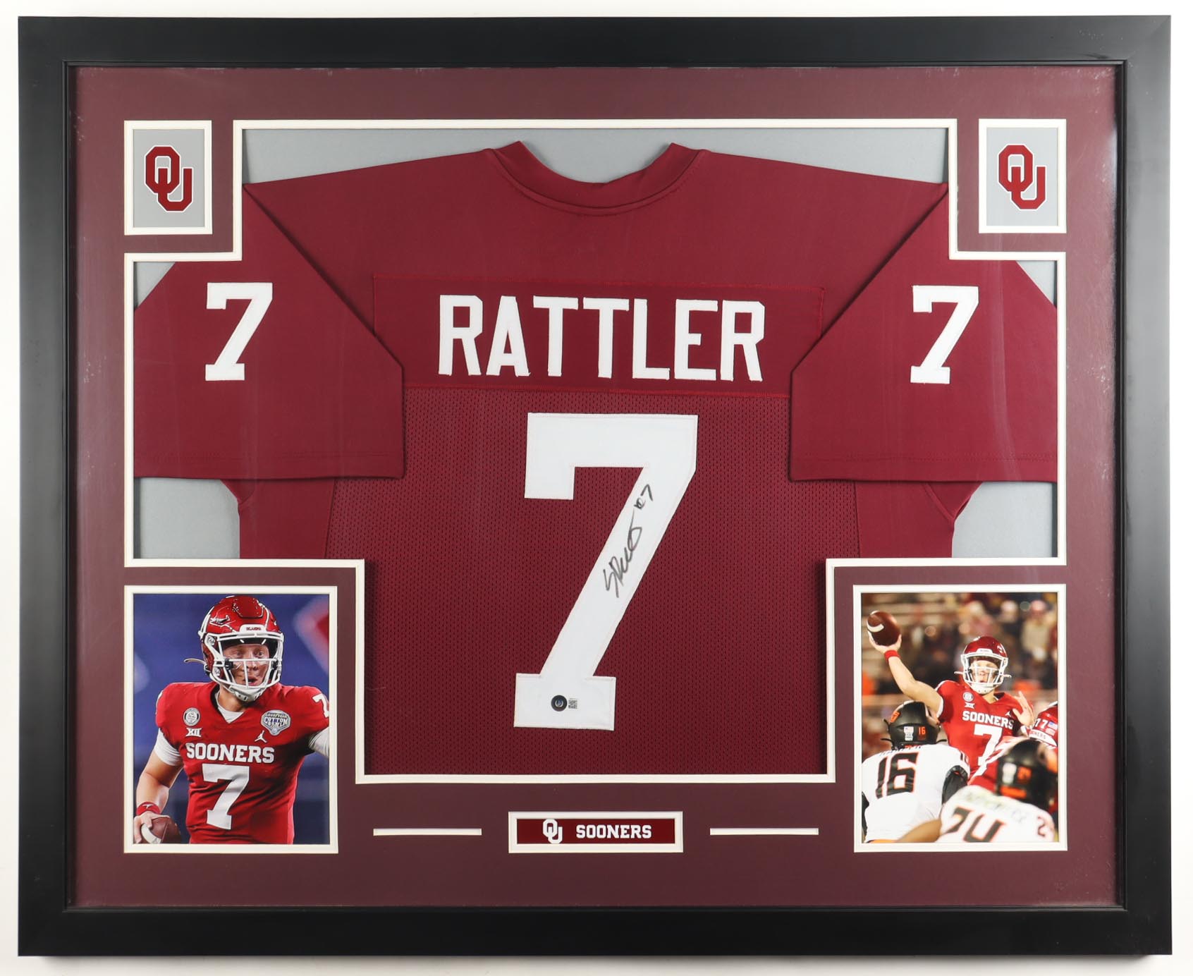 Spencer Rattler Signed Custom Framed Jersey Display (Beckett) at PristineAuction.com Spencer Rattler Signed Custom Framed Jersey Display (Beckett) at PristineAuction.com