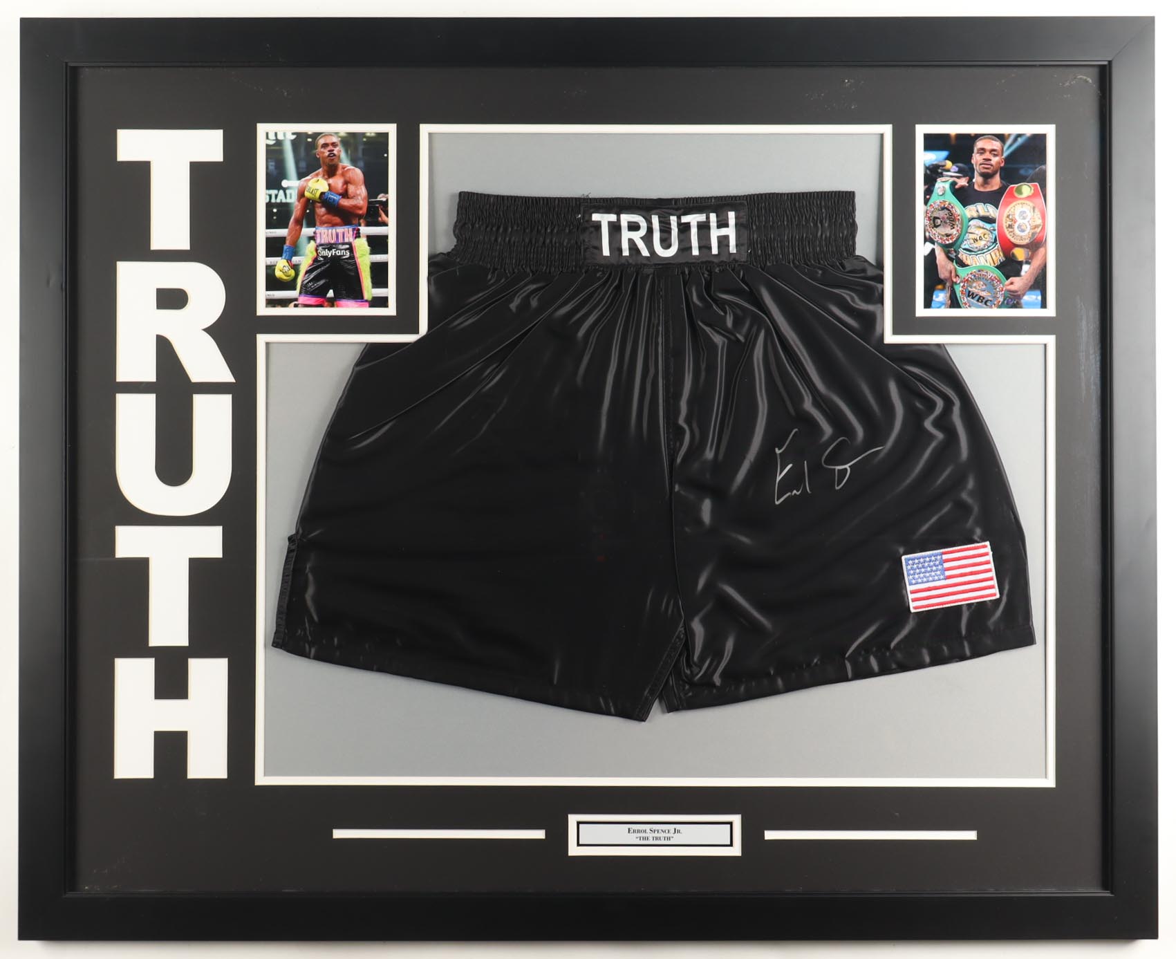 Errol Spence Jr. Signed Custom Framed Boxing Trunks Display (Beckett) at PristineAuction.com Errol Spence Jr. Signed Custom Framed Boxing Trunks Display (Beckett) at PristineAuction.com