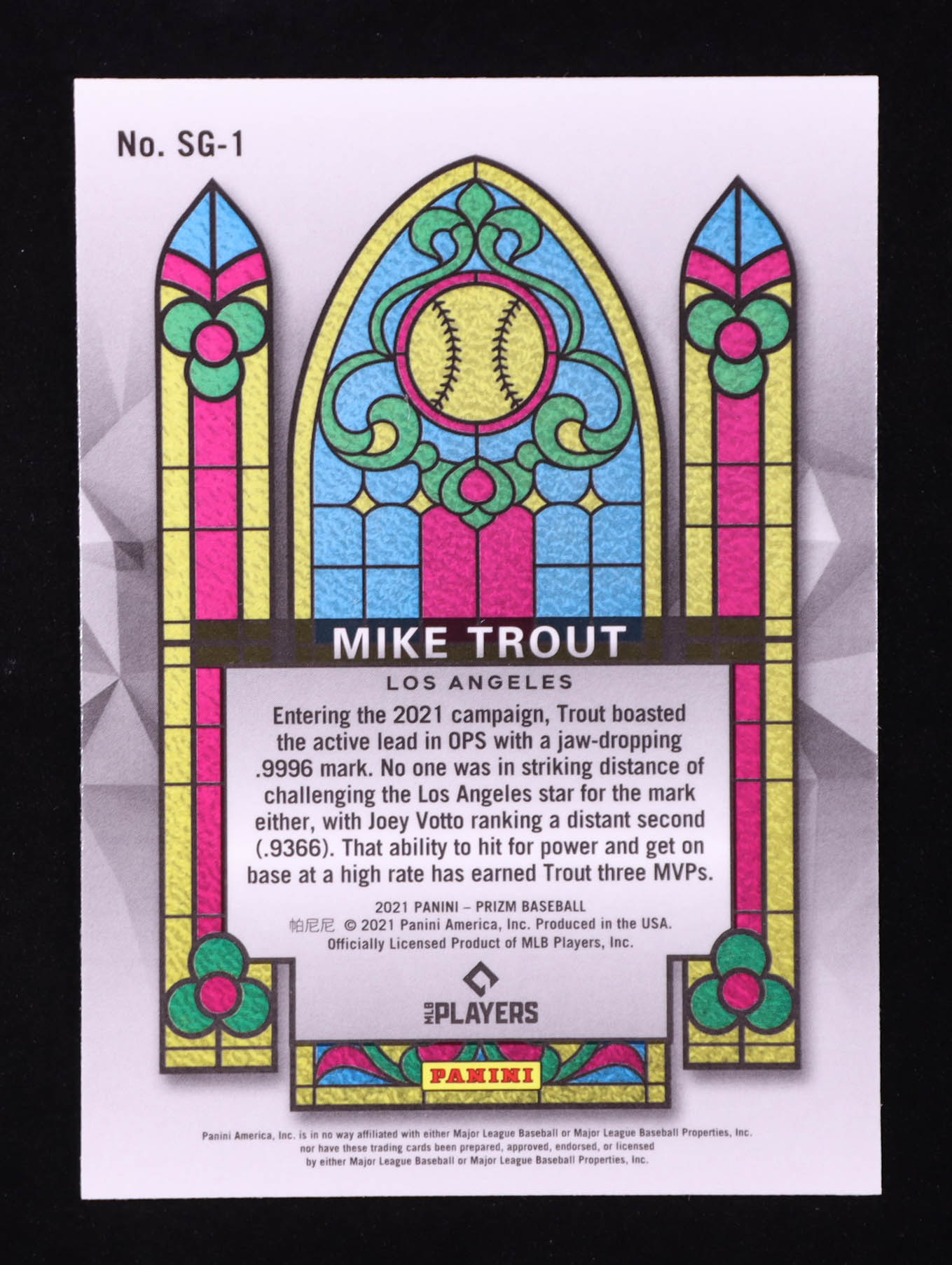 Mike Trout 2021 Panini Prizm Stained Glass #SG-1 at PristineAuction.com Mike Trout 2021 Panini Prizm Stained Glass #SG-1 at PristineAuction.com