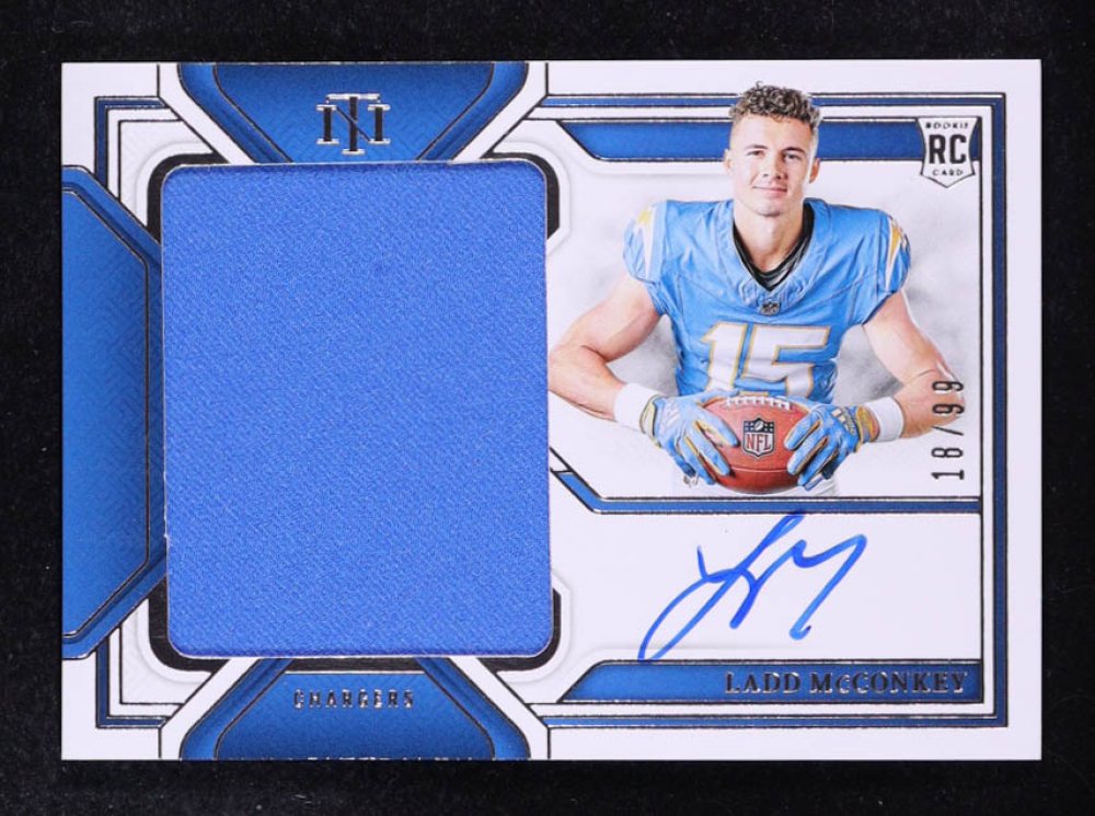 Ladd McConkey 2024 Panini National Treasures Rookie Material Signatures RPS #10 RC #18/99