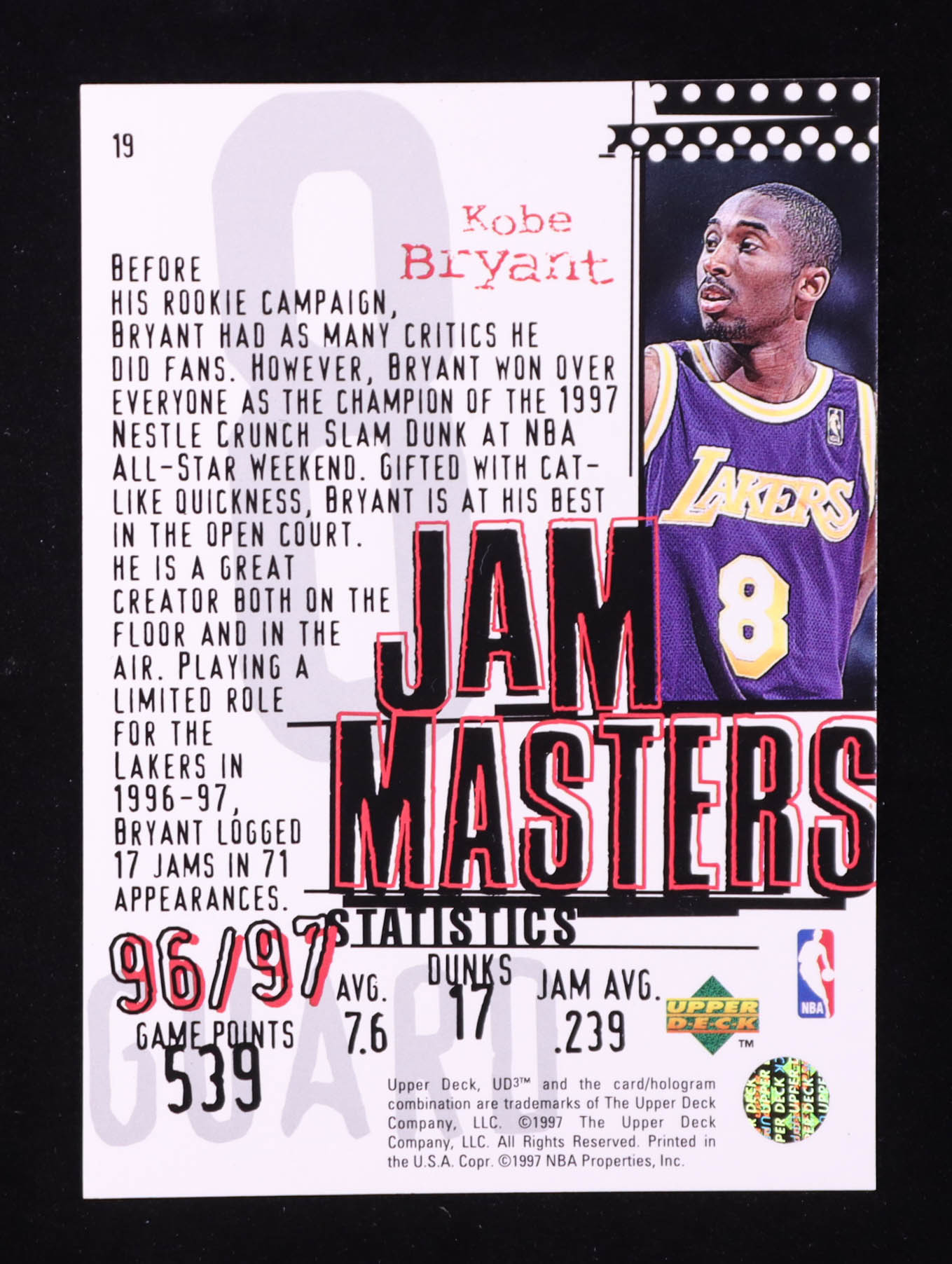 Kobe Bryant 1997 Upper Deck Jam Masters #19 at PristineAuction.com Kobe Bryant 1997 Upper Deck Jam Masters #19 at PristineAuction.com