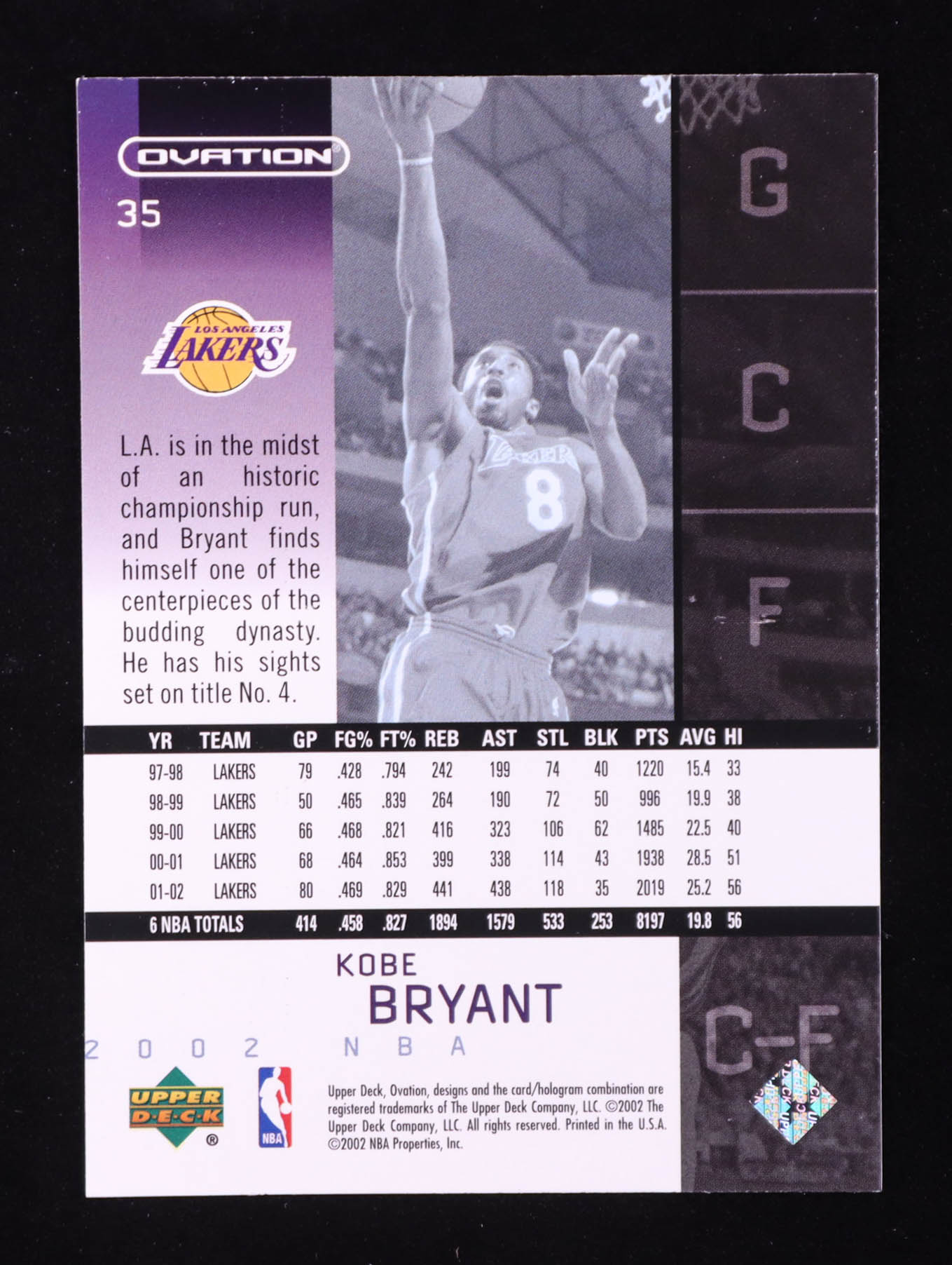 Kobe Bryant 2002 Upper Deck Ovation #35 at PristineAuction.com Kobe Bryant 2002 Upper Deck Ovation #35 at PristineAuction.com